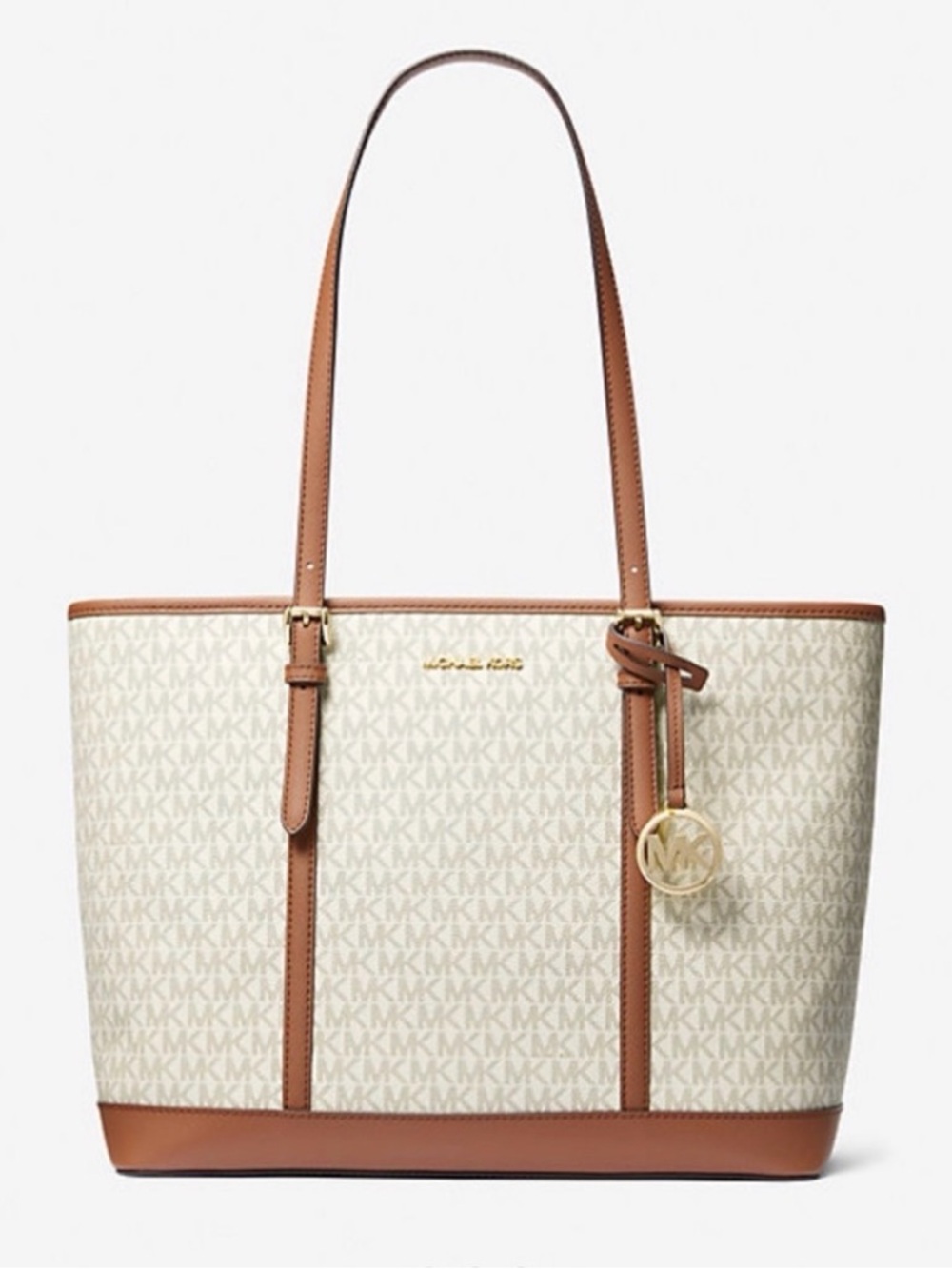 Michael Kors Beige Canvas Tote with Cedar Brown Trim